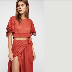 Free People Maxi Skirt & Tie Blouse 2-Piece Set